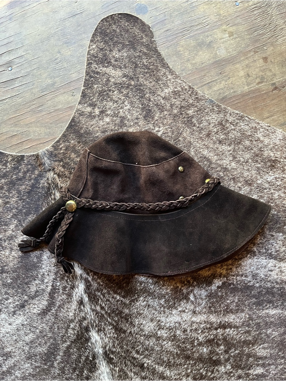 Women’s Brown Suede Braided Boho Hat